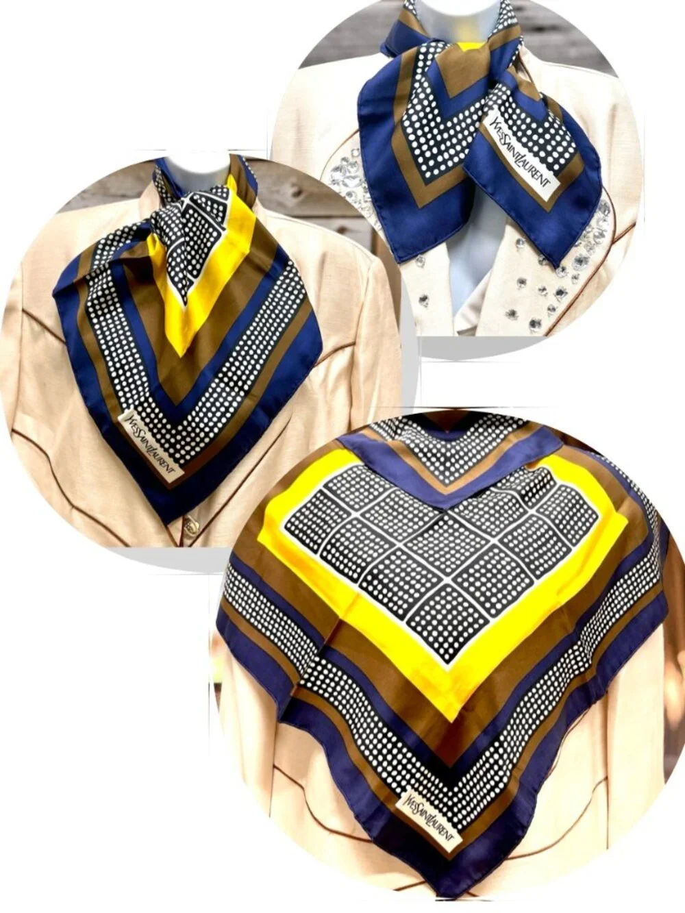 Unused -Yves Saint Laurent  Silk  Satin Scarf 23
